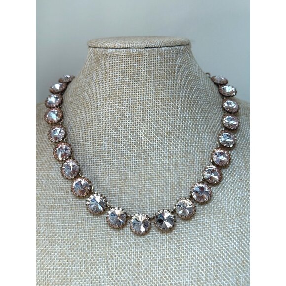 J Crew Brulee Peach/Pink Necklace Aurora Borealis Rhinestones Gold Tone Sparkly - Picture 1 of 10